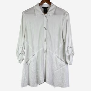 Ali Miles Textured Button Front Shirt Size M Roll Tab Sleeve Lightweight White